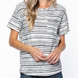 Orange‎ Creek Los Angeles Small S White Black Striped Boyfriend Pocket T-Shirt